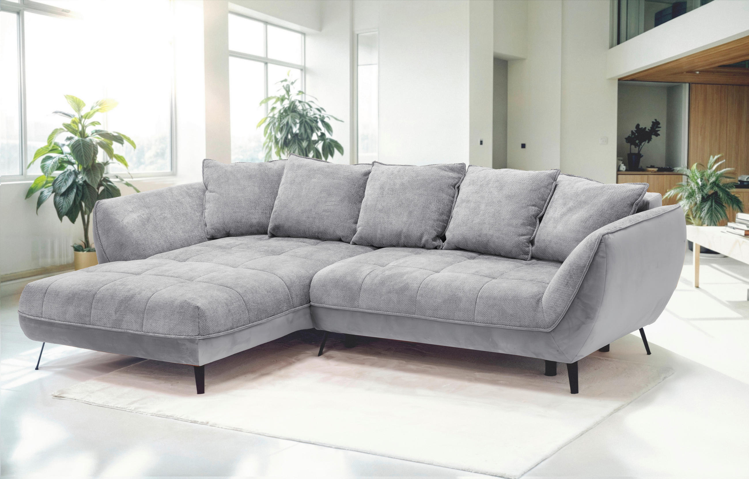 ECKSOFA MIDWAY Hellgrau, Grau Struktur  - Hellgrau/Schwarz, Design, Textil/Metall (187/282cm) - Livetastic