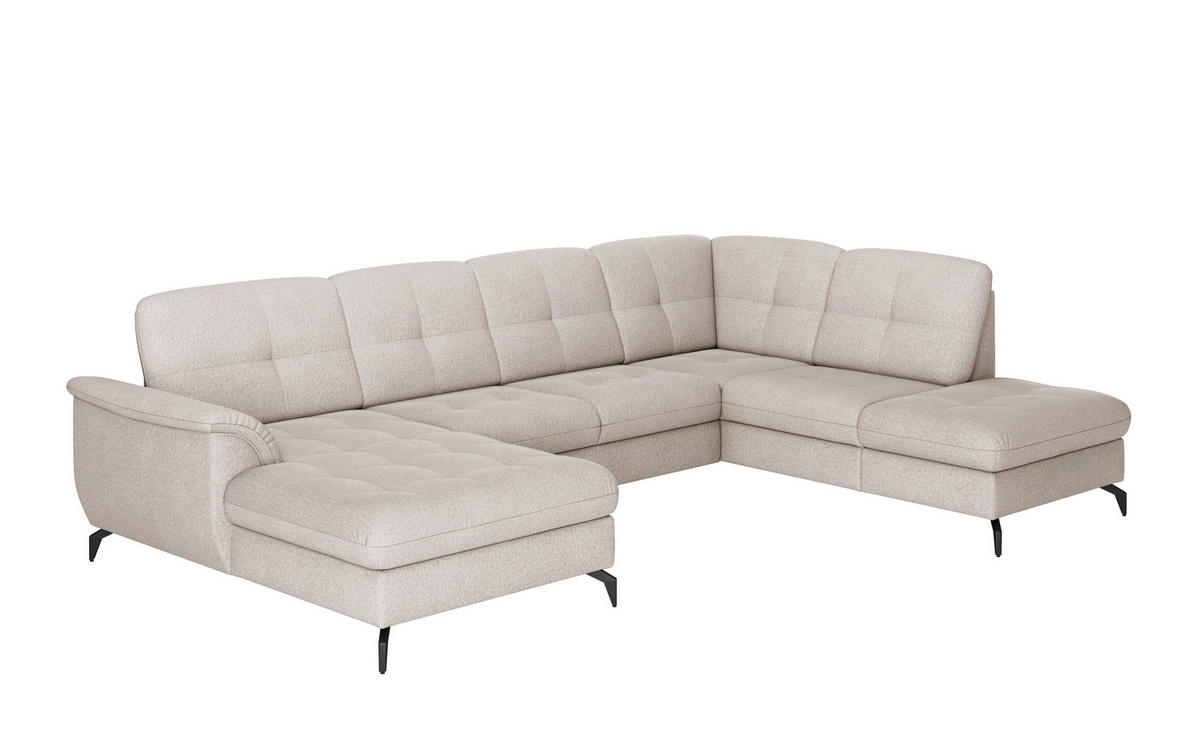 WOHNLANDSCHAFT in Flachgewebe Greige  - Greige/Schwarz, Modern, Textil/Metall (164/319/212cm) - Sit & More