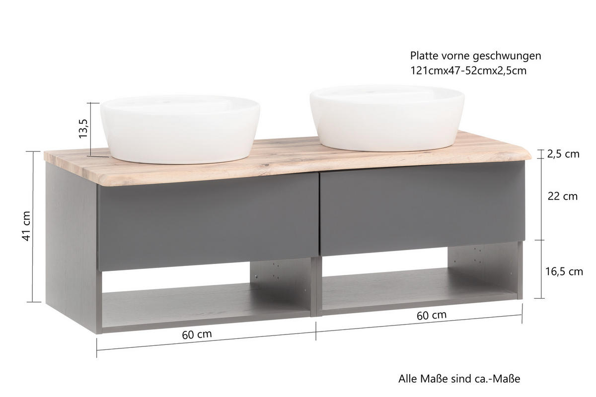 WASCHTISCHKOMBI 121 cm  - Graphitfarben/Weiß, Natur, Keramik/Holzwerkstoff (121cm) - Xora