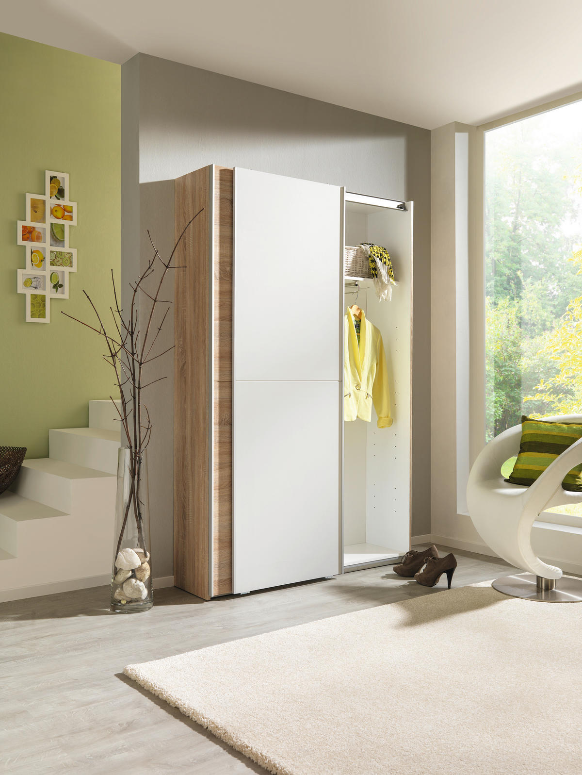 SCHWEBETÜRENSCHRANK in Weiss, Sonoma Eiche  - Weiss/Alufarben, Konventionell, Holzwerkstoff (125/195/38cm) - Livetastic
