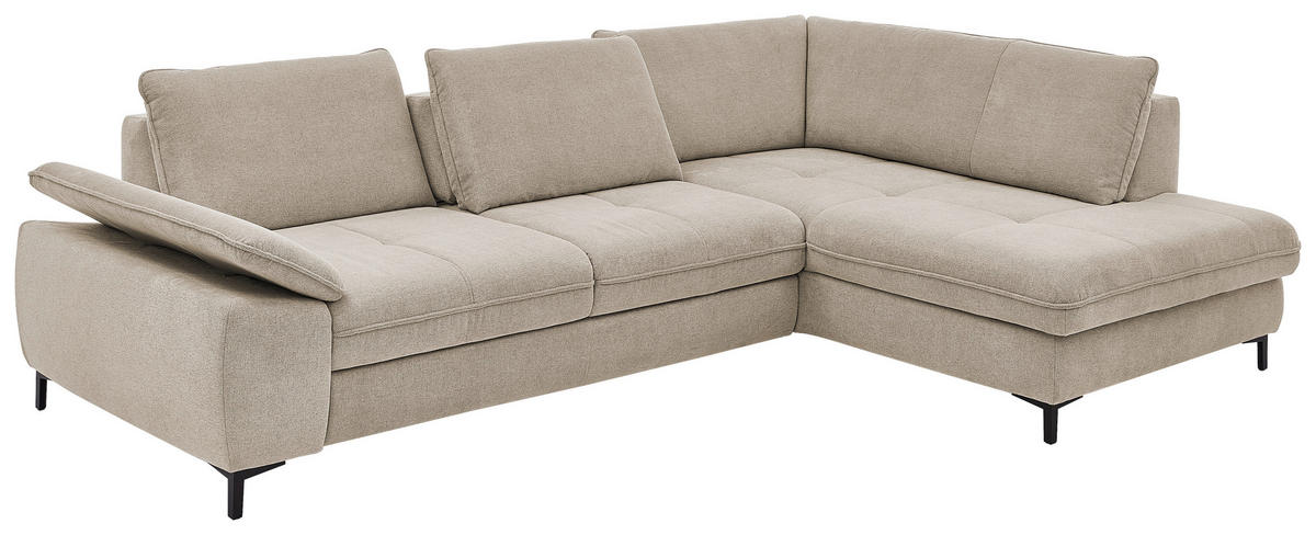 ECKSOFA Flachgewebe Sandfarben  - Sandfarben/Schwarz, Design, Textil/Metall (308/214cm) - Beldomo Speed