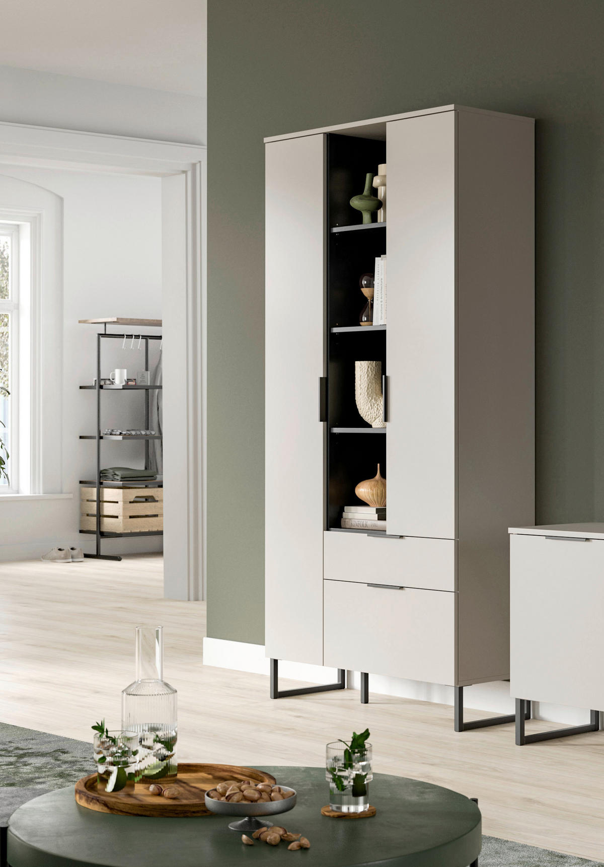 STANDREGAL  90/192/37 cm Kaschmir  - Kaschmir/Schwarz, Design, Holzwerkstoff/Metall (90/192/37cm) - Livetastic