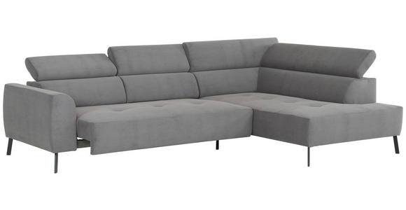 ECKSOFA Grau Feincord - Schwarz/Grau, Design, Textil/Metall (280/205cm) - Xora