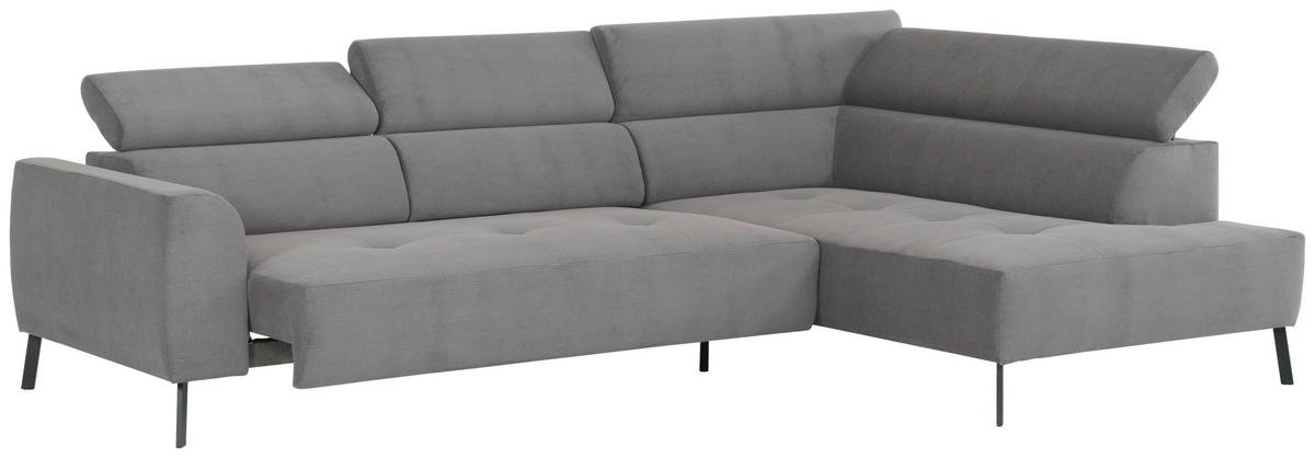 ECKSOFA Grau Feincord  - Schwarz/Grau, Design, Textil/Metall (280/205cm) - Xora