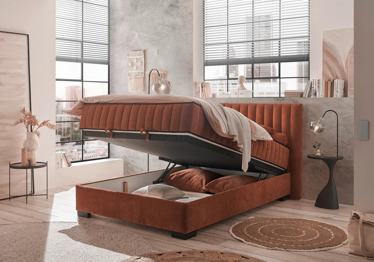 BOXBETT 140/200 cm  in Cognac  - Cognac/Schwarz, Modern, Holzwerkstoff/Kunststoff (140/200cm) - MID.YOU