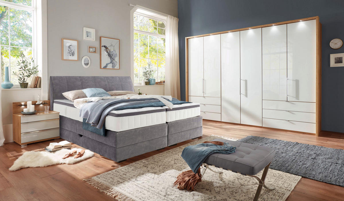 BOXSPRINGBETT 180/200 cm  in Grau  - Wengefarben/Grau, KONVENTIONELL, Holz/Textil (180/200cm) - Novel