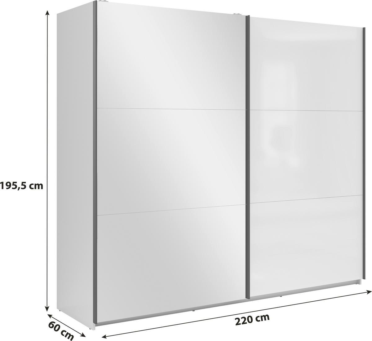 SCHWEBETÜRENSCHRANK 220/195,5/60 cm 2-türig Weiß Hochglanz  - Weiß Hochglanz/Anthrazit, MODERN, Holzwerkstoff/Metall (220/195,5/60cm) - MID.YOU