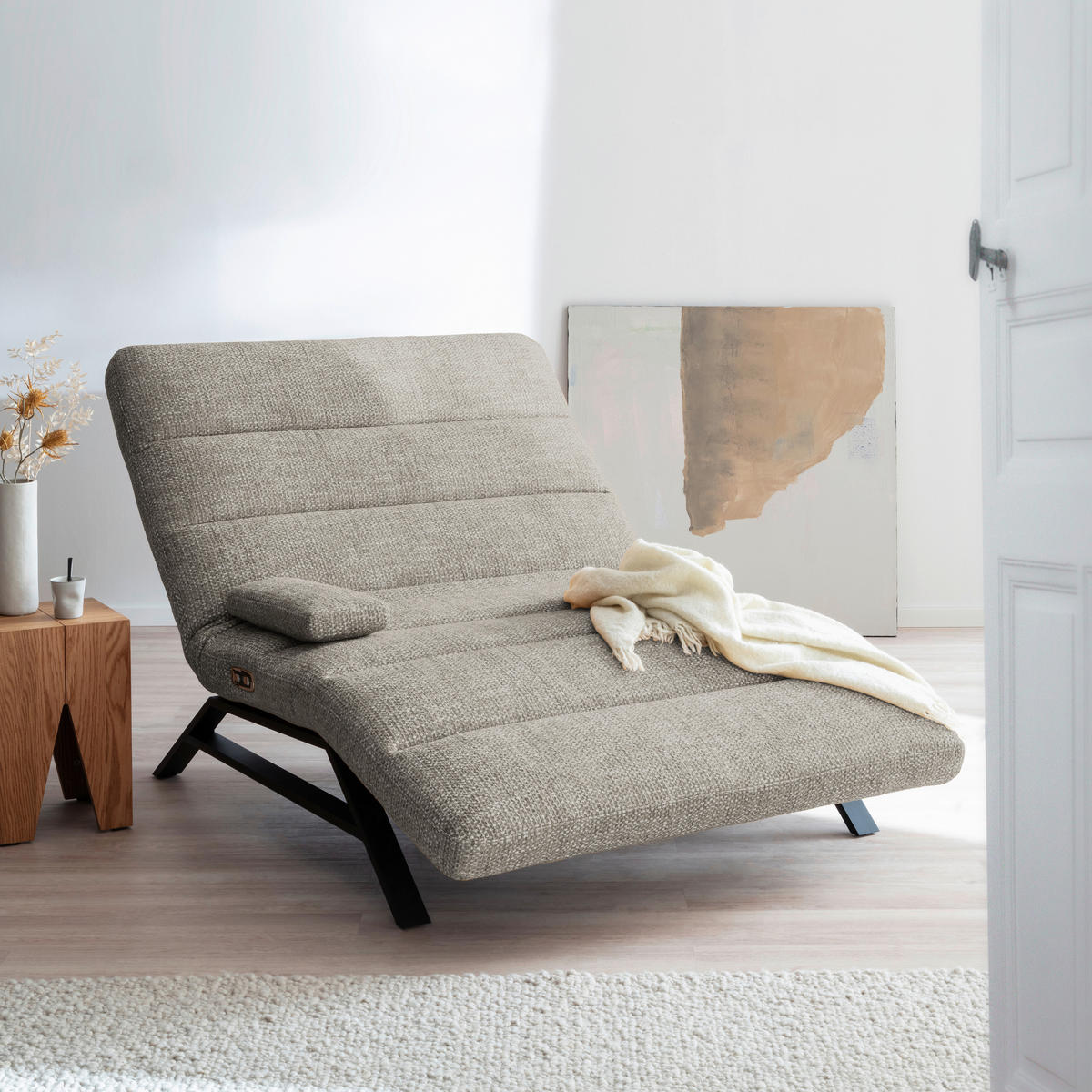 RELAXLIEGE Chenille Hellgrau  - Hellgrau/Schwarz, Design, Textil/Metall (120/54-113/158-198cm) - Pure Home Lifestyle