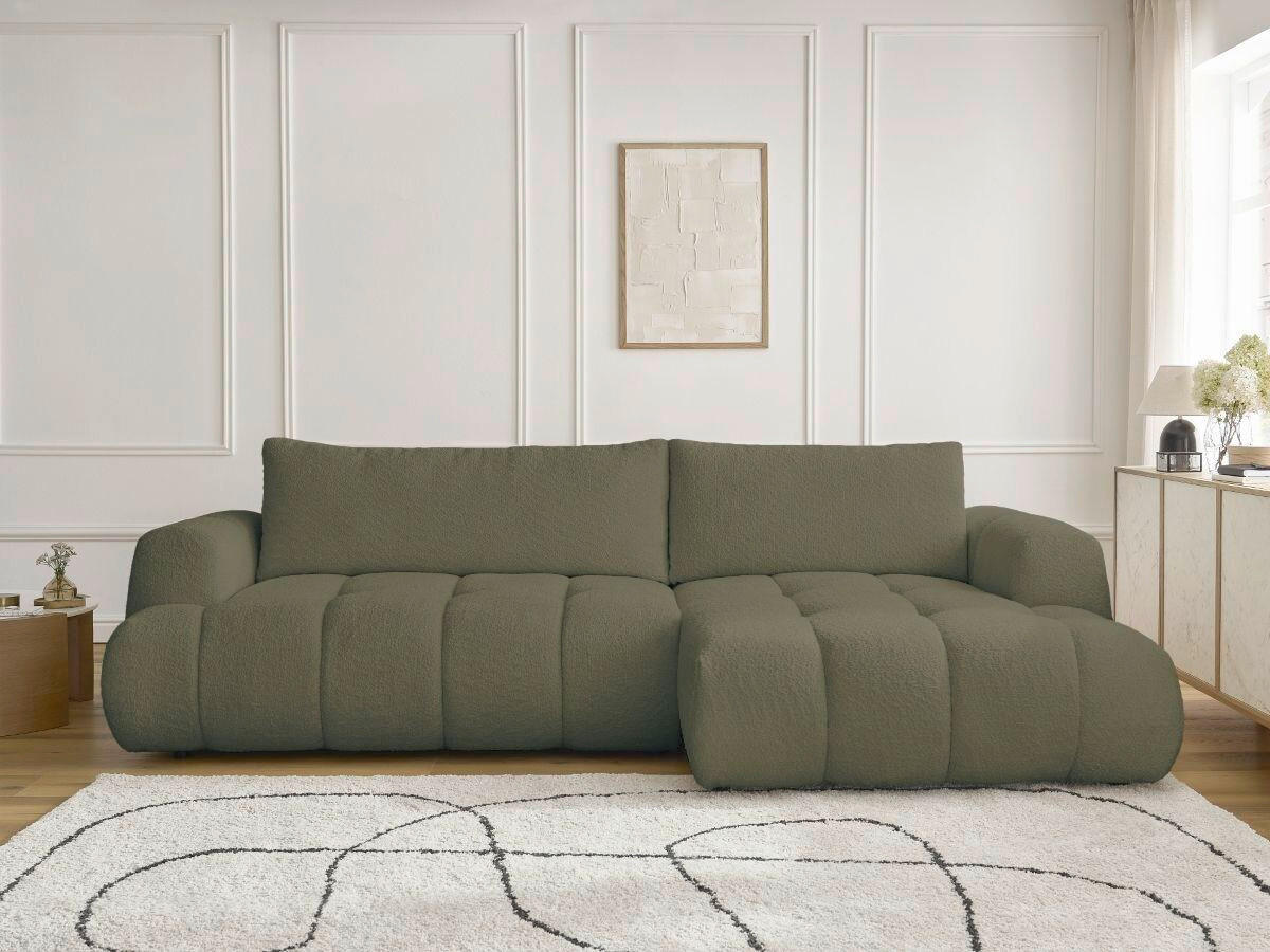 ECKSCHLAFSOFA FUJI Bouclé Grün  inkl.  - Schwarz/Grün, MODERN, Kunststoff/Textil (292/160cm)