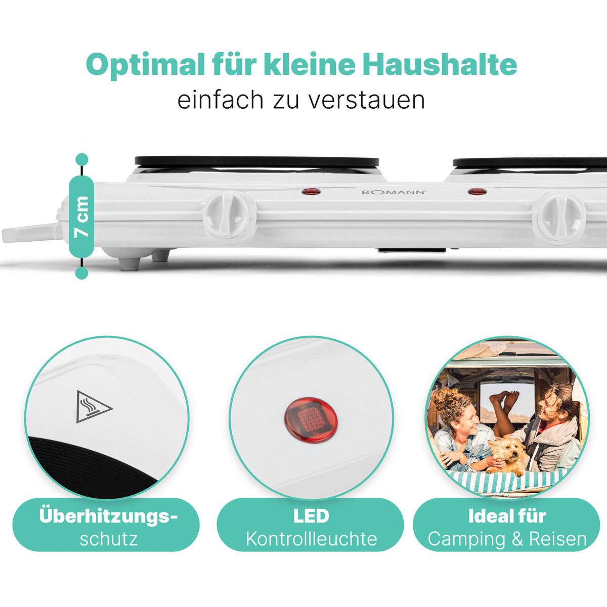 DOPPELKOCHPLATTE  - Weiß, Basics, Metall (57/7/28,5cm) - Bomann