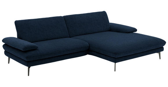 ECKSOFA in Velours Dunkelblau 284/184 cm - Schwarz/Dunkelblau, Design, Textil/Metall (284/184cm) - Dieter Knoll