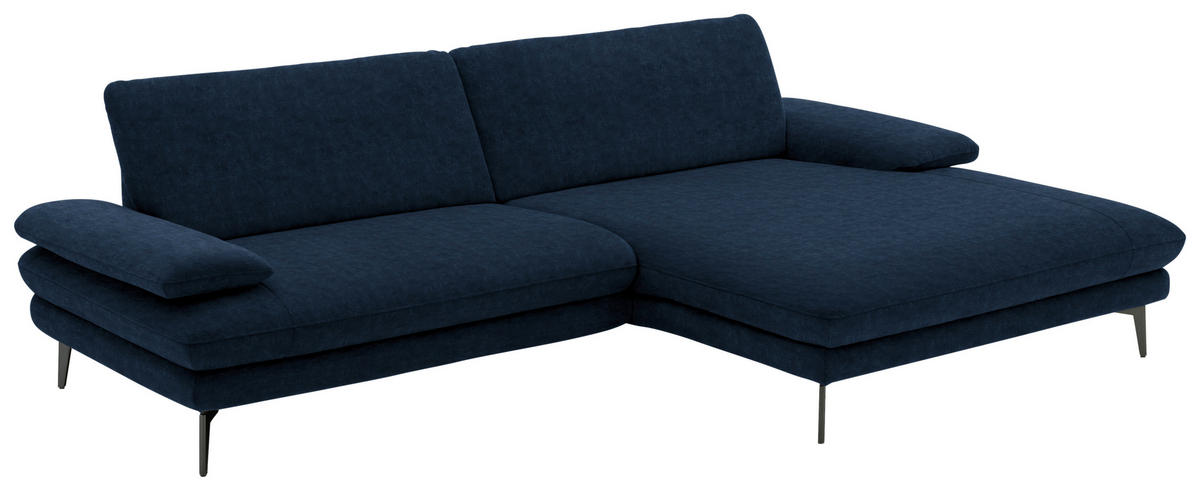 ECKSOFA in Velours Dunkelblau  284/184 cm  - Schwarz/Dunkelblau, Design, Textil/Metall (284/184cm) - Dieter Knoll