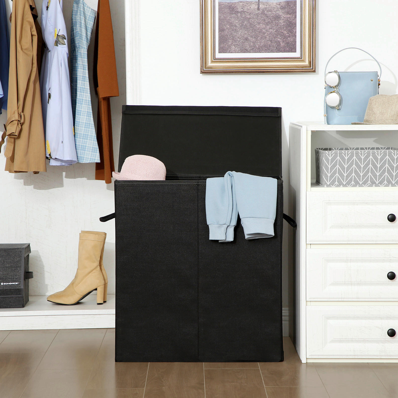 WÄSCHEKORB - Schwarz, Basics, Holzwerkstoff/Textil (60/66/36cm)