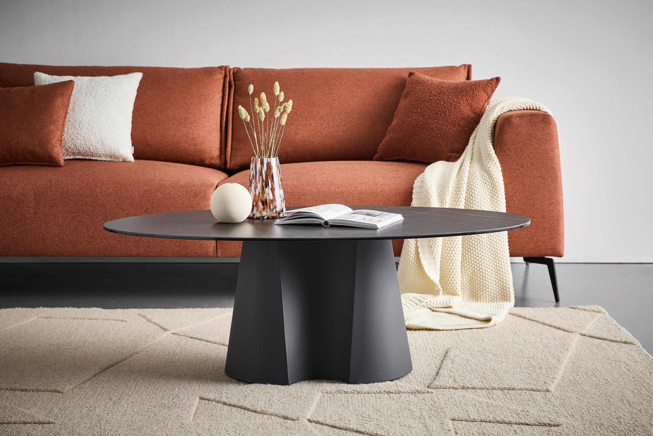 COUCHTISCH ESG 120/70/42 cm oval Anthrazit, Schwarz  - Anthrazit/Schwarz, Design, Glas/Keramik (120/70/42cm) - Novel