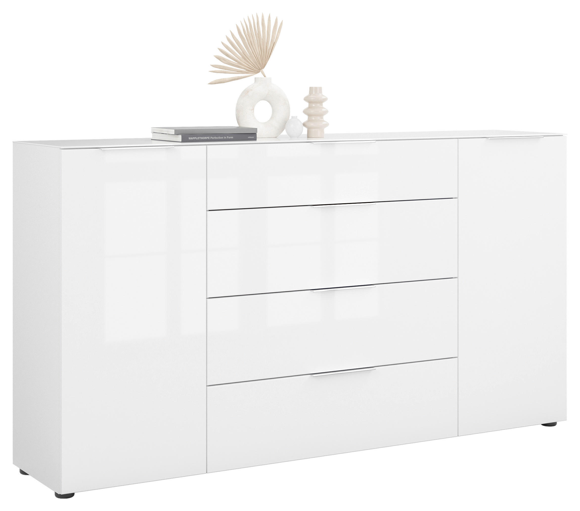 SIDEBOARD style in 180/98,7/40 cm - Chromfarben/Weiß Hochglanz, Basics, Glas/Holzwerkstoff (180/98,7/40cm)
