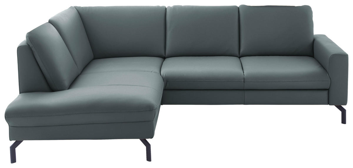ECKSOFA Echtleder Blaugrau  - Blaugrau/Schwarz, Design, Leder/Metall (194/250cm) - Beldomo Premium
