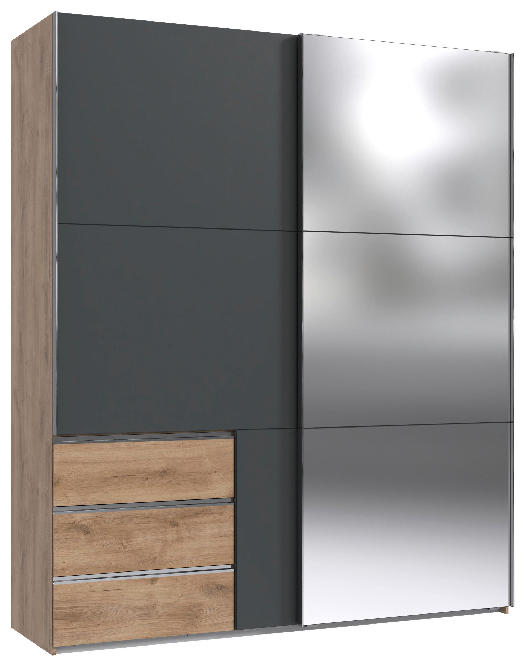 SCHWEBETÜRENSCHRANK 200/236/65 cm 2-türig Graphitfarben, Eichefarben  - Chromfarben/Plankeneiche, MODERN, Holzwerkstoff (200/236/65cm) - MID.YOU