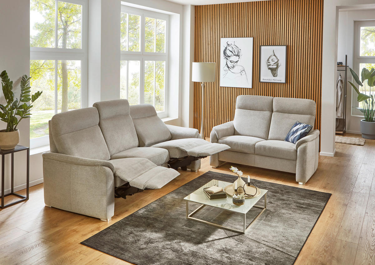 TRAPEZSOFA Flachgewebe Beige  - Beige/Alufarben, Konventionell, Textil/Metall (218/107/103cm) - Beldomo Comfort