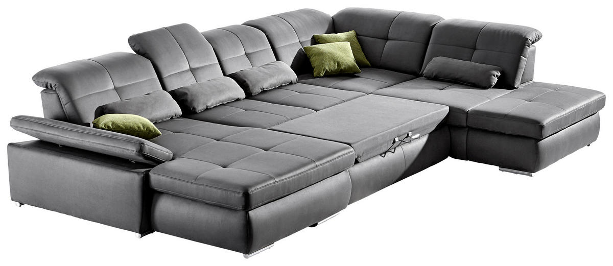 WOHNLANDSCHAFT in Mikrofaser Grau  - Chromfarben/Grau, Design, Holzwerkstoff/Textil (260/371/195cm) - Beldomo Style