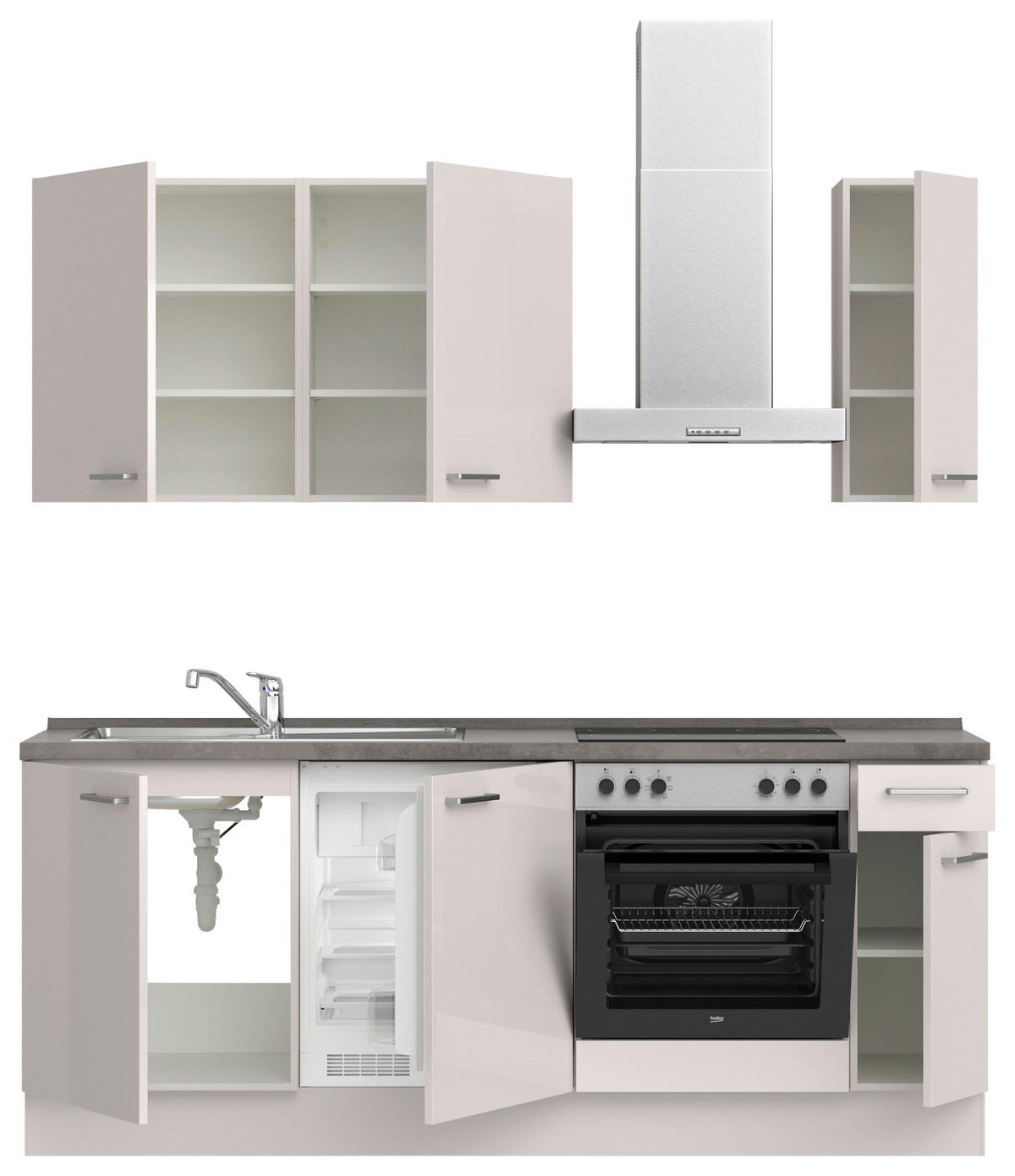 KÜCHENBLOCK Flash 210 cm  in Schieferfarben, Seidengrau  - Schieferfarben/Edelstahlfarben, MODERN, Holzwerkstoff/Metall (210cm) - Nobilia