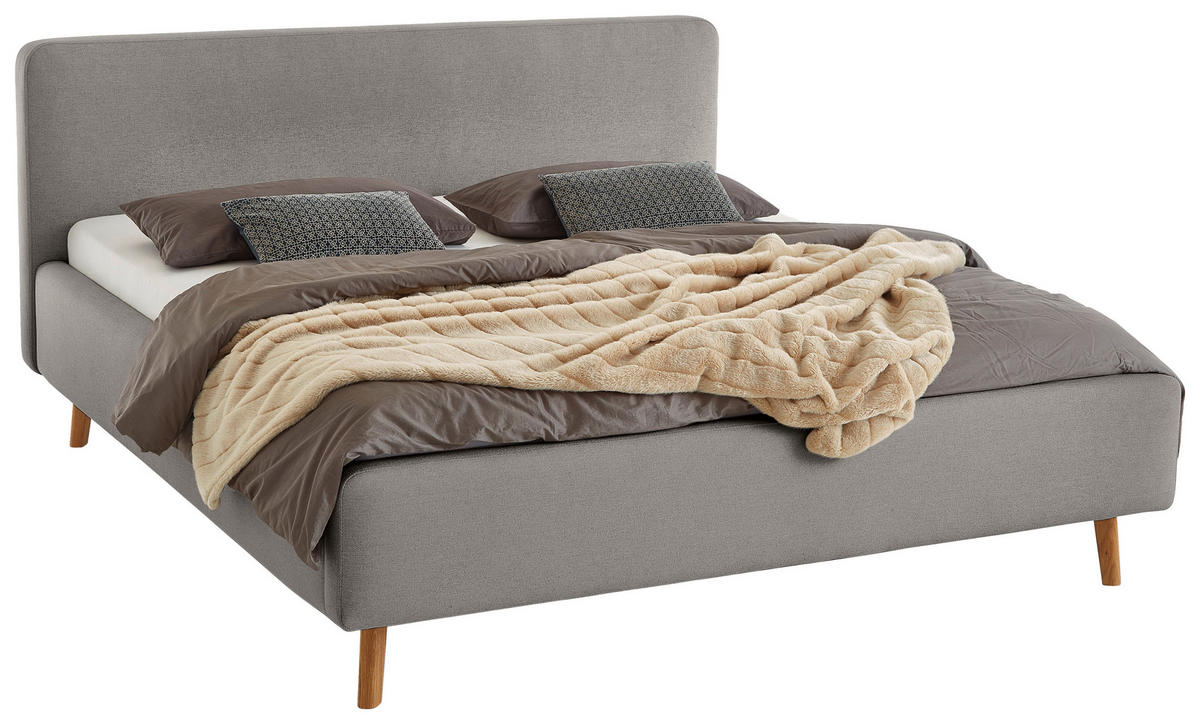 POLSTERBETT 180/200 cm  in Grau  - Eichefarben/Birkefarben, Design, Holz/Textil (180/200cm) - Xora