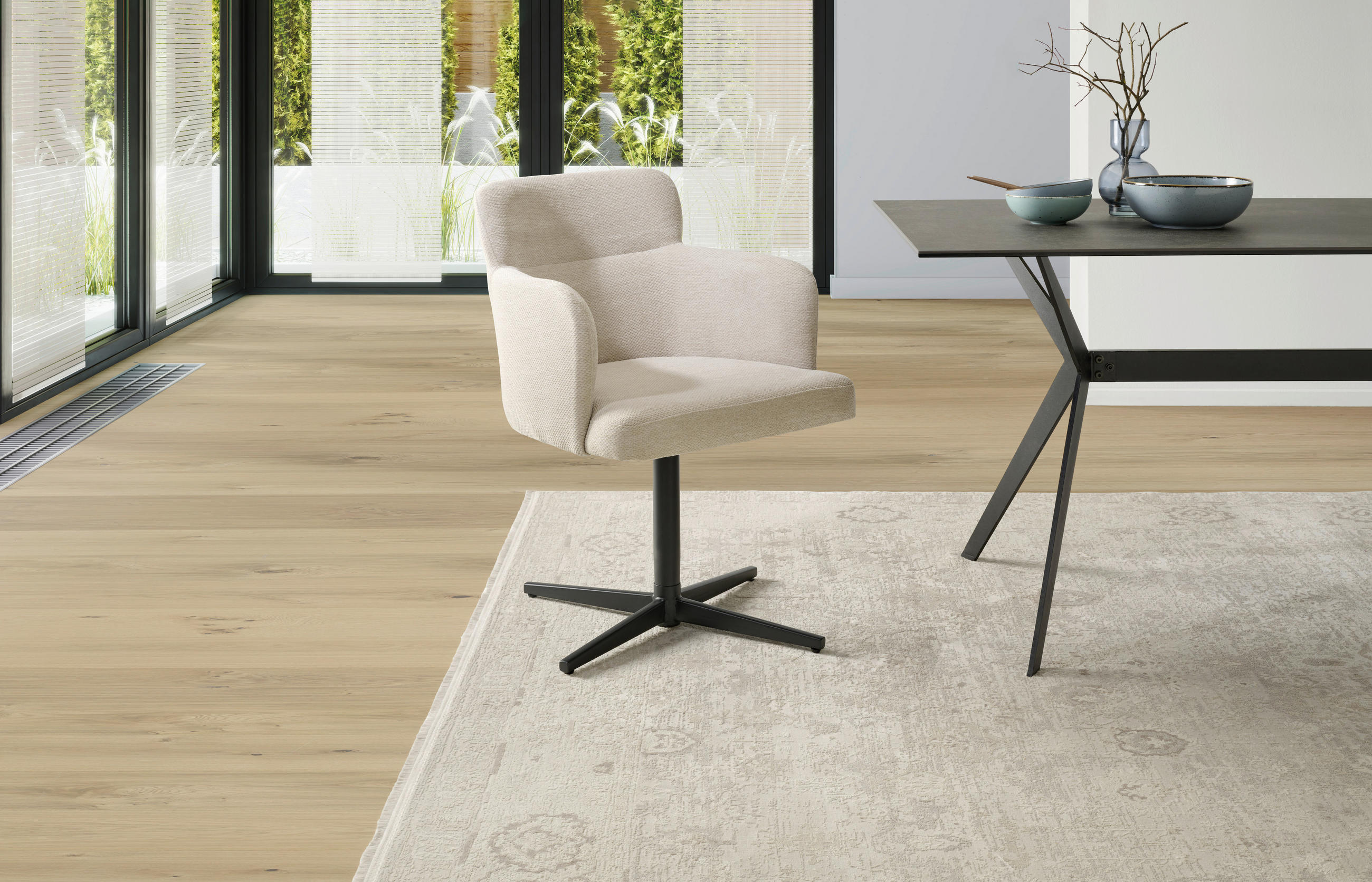 ARMLEHNSTUHL  in Eisen Webstoff  - Beige/Schwarz, KONVENTIONELL, Holz/Textil (58,5/85/63cm) - Livetastic