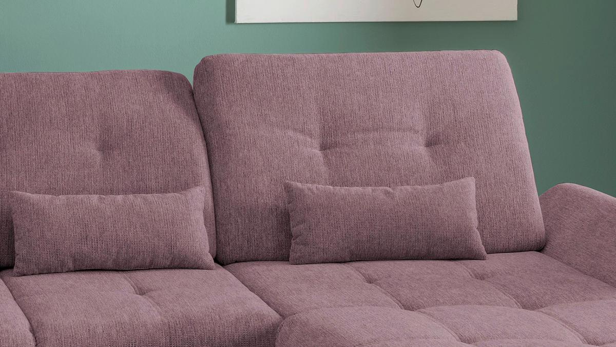 WOHNLANDSCHAFT Brombeere Chenille  - Chromfarben/Brombeere, Design, Textil/Metall (254/376/195cm) - Livetastic