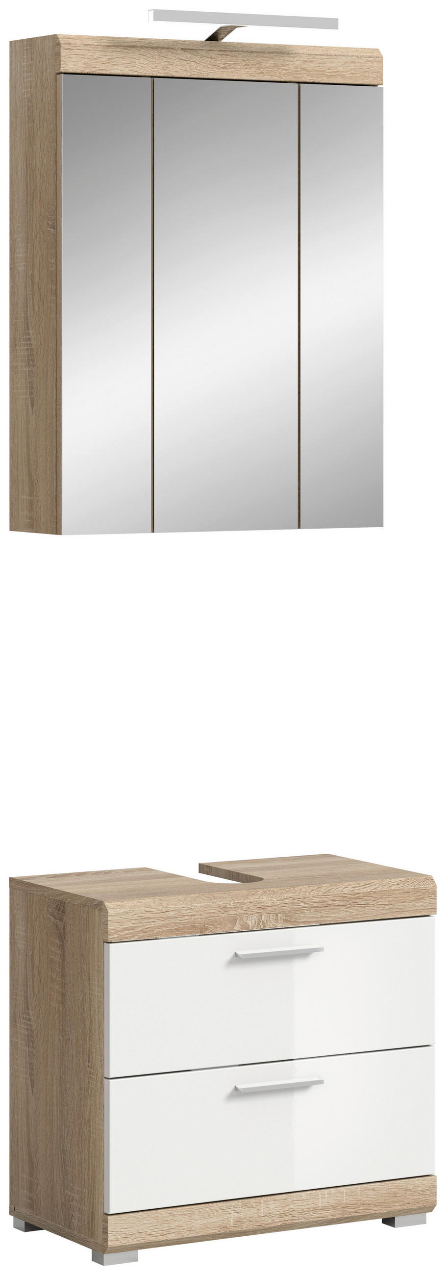 BADEZIMMER 2-teilig  in 60 cm  - Weiss Hochglanz/Silberfarben, Modern, Glas/Holzwerkstoff (60cm) - MID.YOU