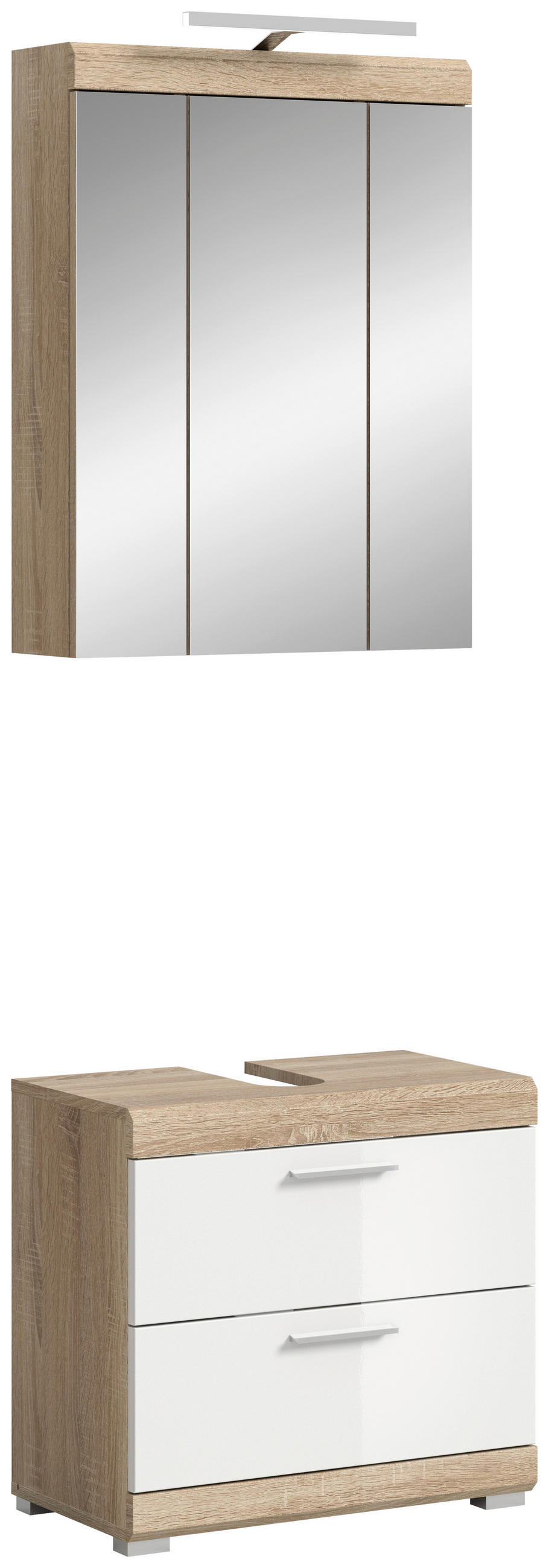 BADEZIMMER 2-teilig  in 60 cm  - Weiß Hochglanz/Silberfarben, MODERN, Glas/Holzwerkstoff (60cm) - MID.YOU