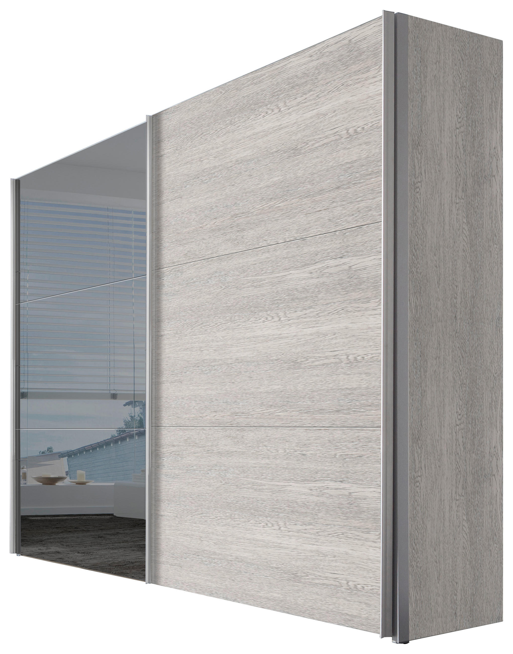 SCHWEBETÜRENSCHRANK 250/216/68 cm 2-türig Eichefarben  - Eichefarben/Alufarben, Design, Glas/Holzwerkstoff (250/216/68cm) - Hom`in