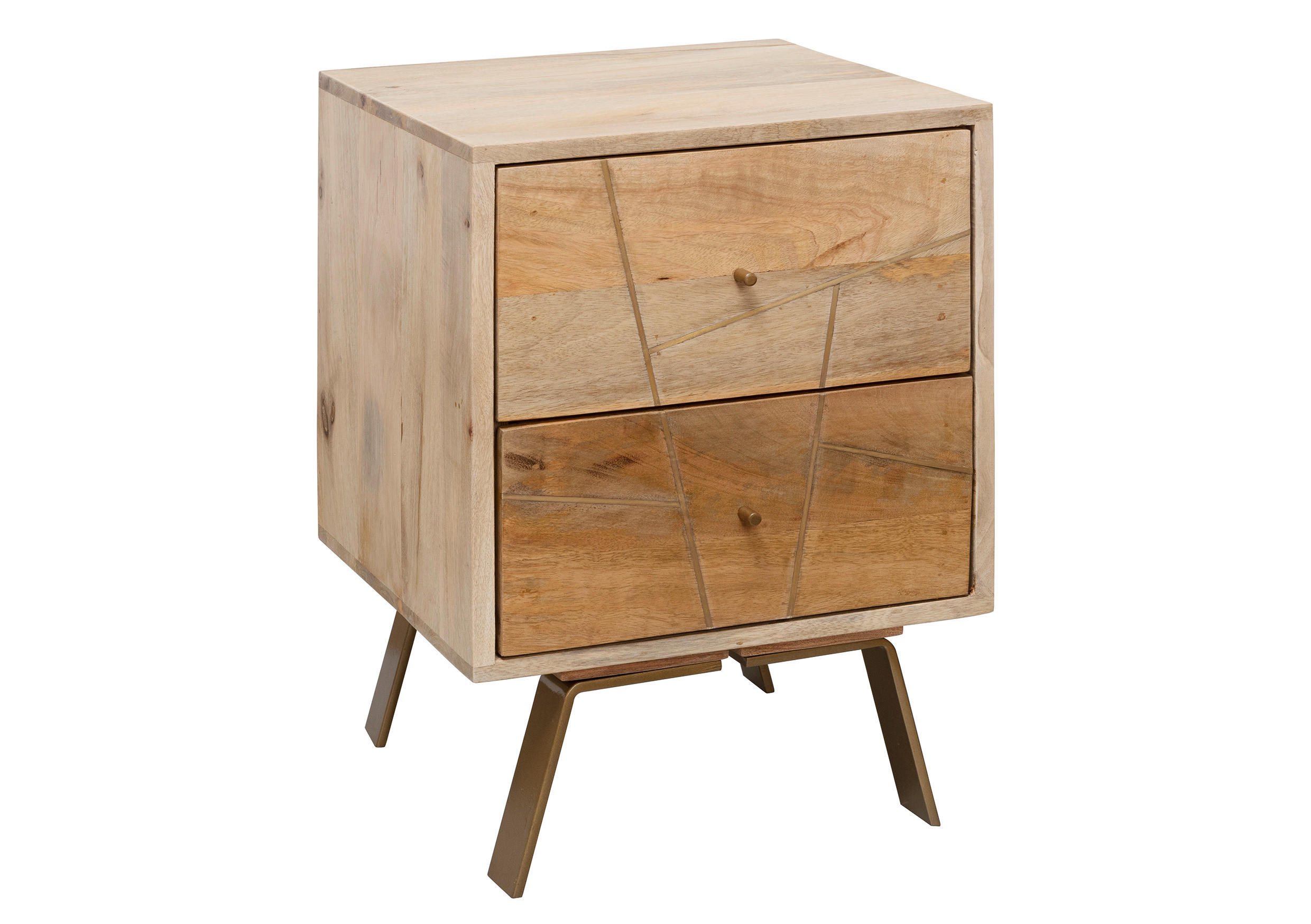 ÉJJELISZEKRÉNY tömör mangófa barna  - barna/arany, Modern, fém/fa (40/56/40cm) - MID.YOU