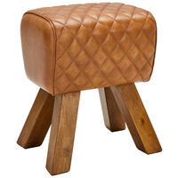 HOCKER Echtleder Mangoholz Braun  - Naturfarben/Braun, LIFESTYLE, Leder/Holz (42/45/35cm) - Livetastic