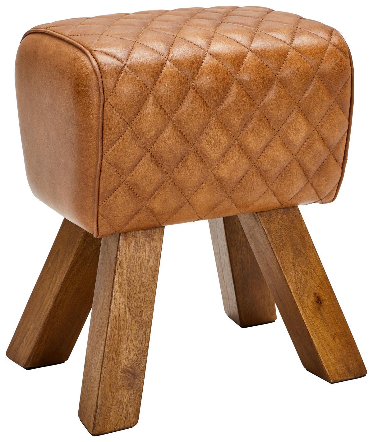 HOCKER Echtleder Mangoholz Braun  - Naturfarben/Braun, LIFESTYLE, Leder/Holz (42/45/35cm) - Livetastic