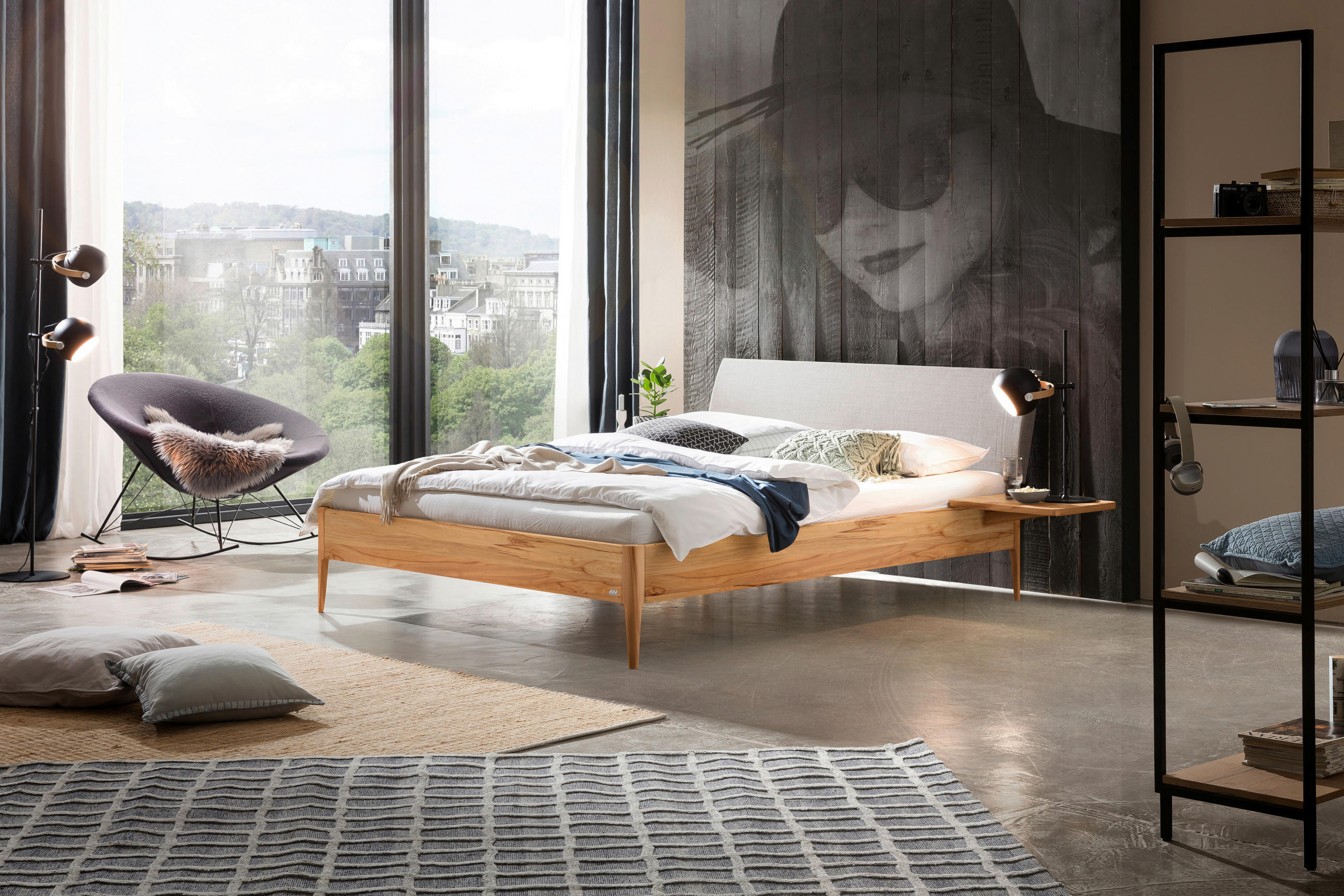 BETT 180/200 cm  in Buchefarben, Hellgrau  - Buchefarben/Hellgrau, KONVENTIONELL, Holz/Textil (180/200cm) - Hasena
