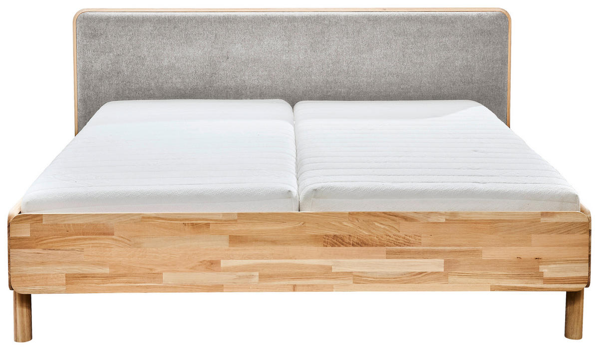 BETT 180/200 cm,  in Grau, Hellbraun,  - Hellbraun/Grau, Natur, Holz/Textil (180/200cm) - Linea Natura