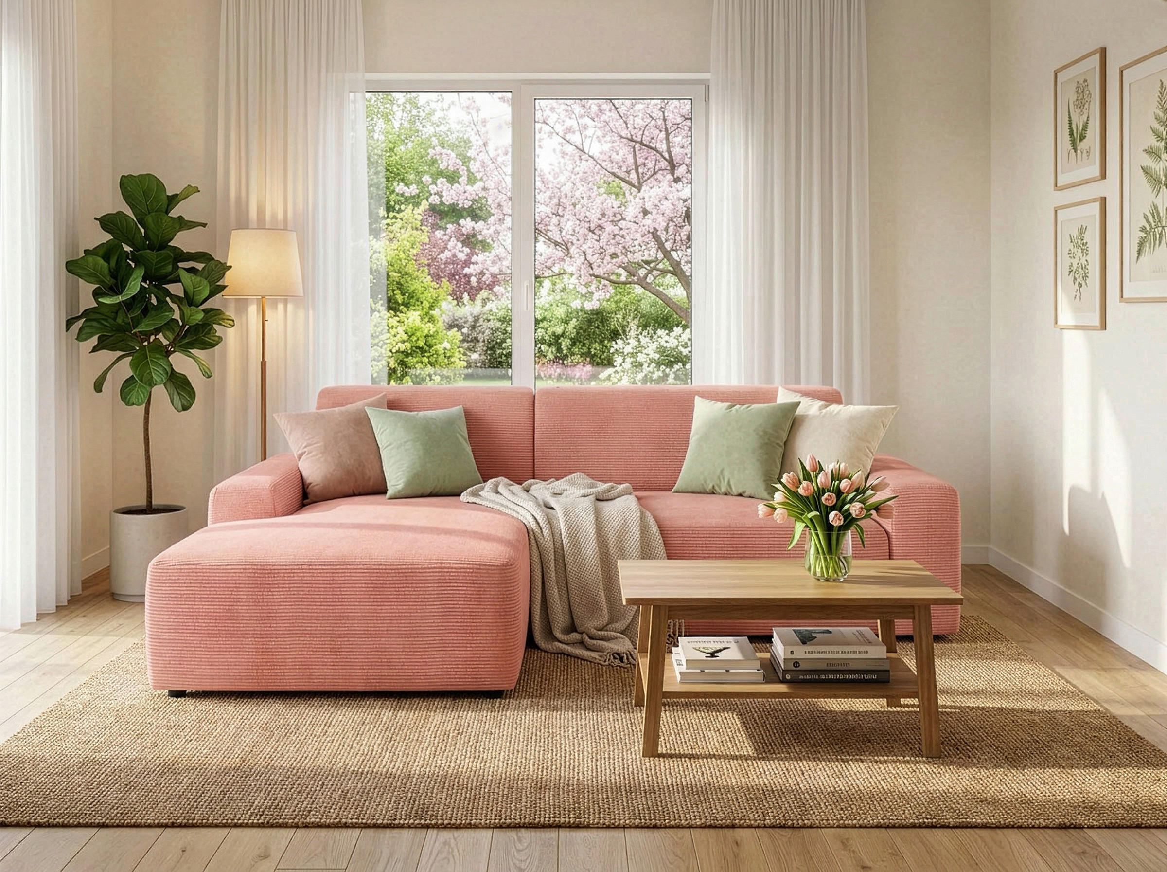 ECKSOFA Cord Pink  - Pink/Schwarz, Modern, Kunststoff/Textil (162/246cm) - Trendmanufaktur