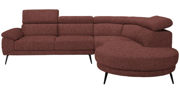 ECKSOFA Weinrot Velours - Weinrot/Schwarz, Design, Textil/Metall (299/264cm) - Novel