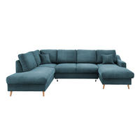 WOHNLANDSCHAFT in Cord Petrol  - Petrol/Naturfarben, KONVENTIONELL, Holz/Textil (200/301/150cm) - P & B