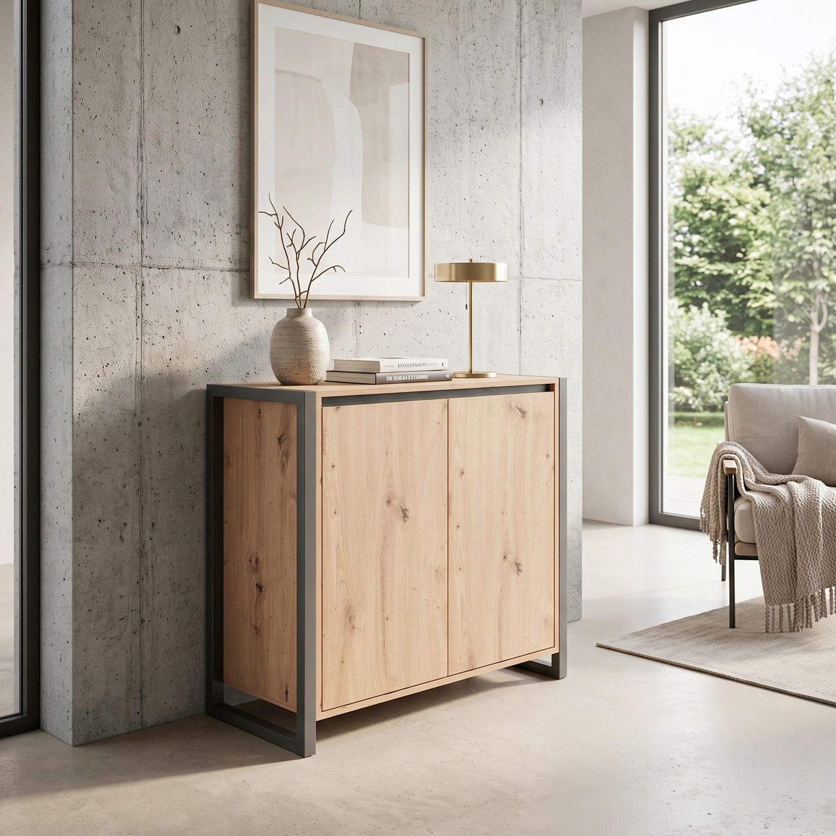 KOMMODE , ,  - Eichefarben/Anthrazit, KONVENTIONELL, Holzwerkstoff (80/88/40cm) - MID.YOU