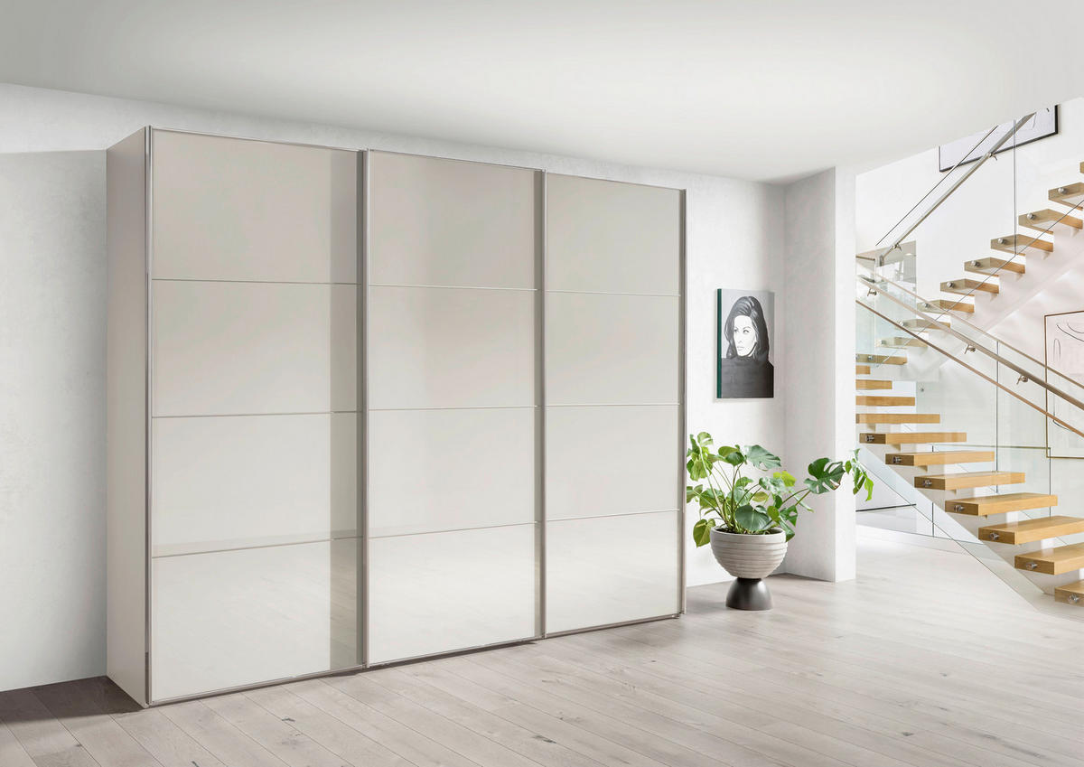 SCHWEBETÜRENSCHRANK 225/236/67 cm,  in Champagner, 3 Tür(en)  - Chromfarben/Champagner, MODERN, Glas/Holzwerkstoff (225/236/67cm) - Chameo