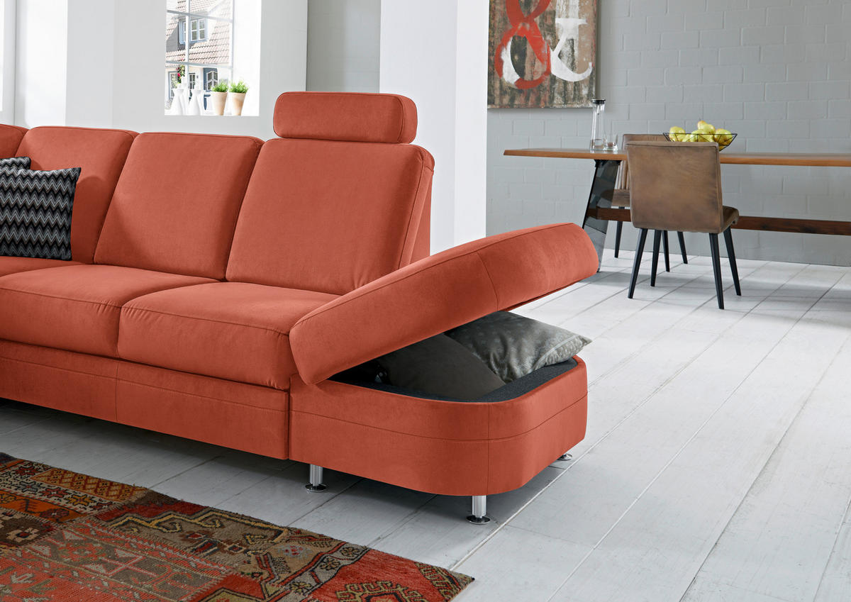 ECKSOFA in Flachgewebe Terracotta  - Terracotta/Alufarben, Konventionell, Textil/Metall (269/287cm) - Beldomo System