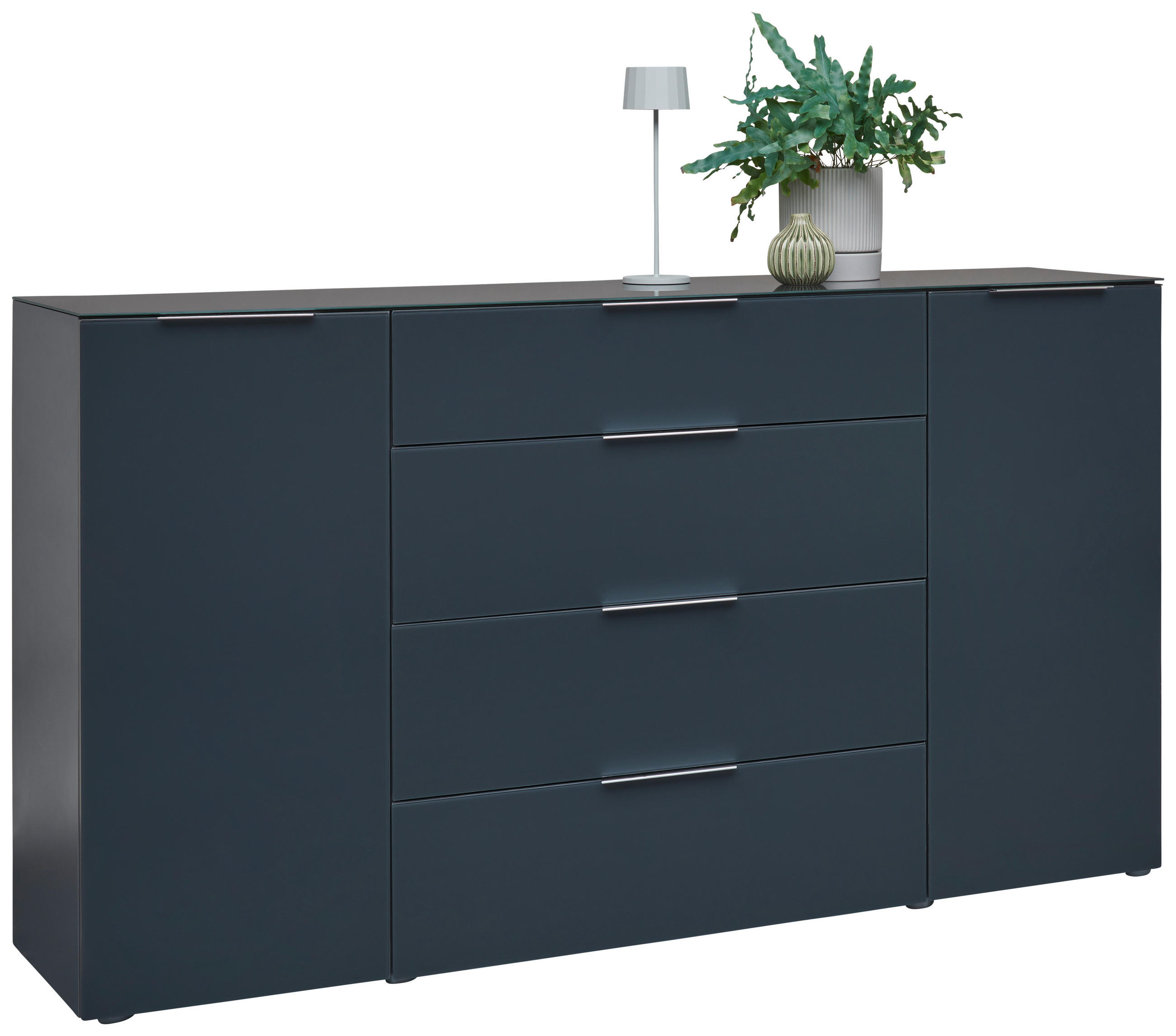 SIDEBOARD 181/99/42 cm  in Anthrazit Hochglanz  - Anthrazit Hochglanz/Alufarben, Design, Glas/Holzwerkstoff (181/99/42cm) - Voleo