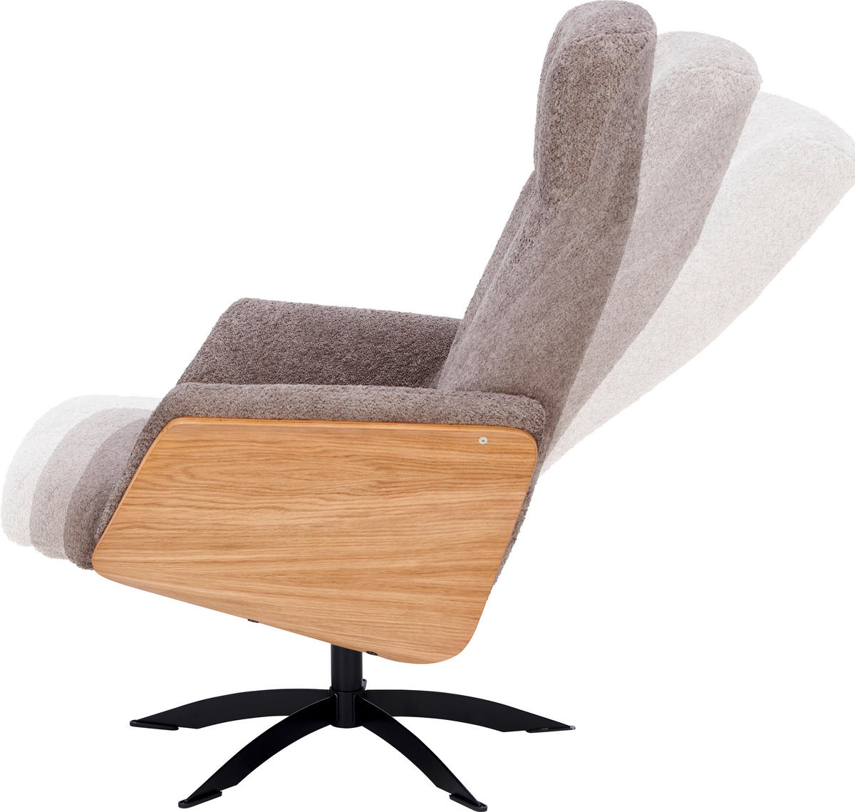 RELAXSESSEL Teddystoff Relaxfunktion    - Hellbraun/Schwarz, Design, Holz/Textil (71/104/77cm) - Welnova