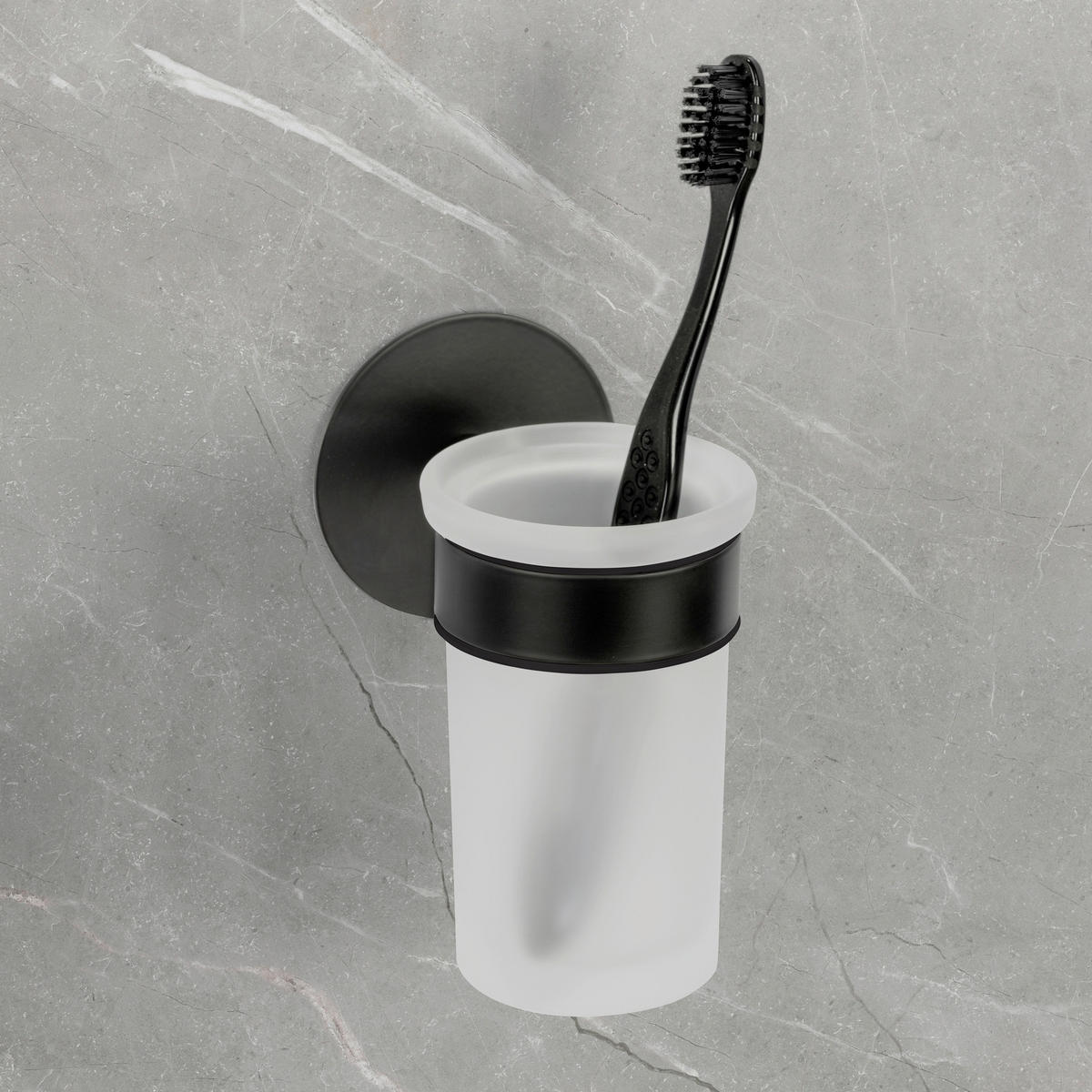 ZAHNPUTZBECHER MELETO  - Schwarz/Weiß, KONVENTIONELL, Glas/Metall (7/12/10cm) - Schöner Wohnen