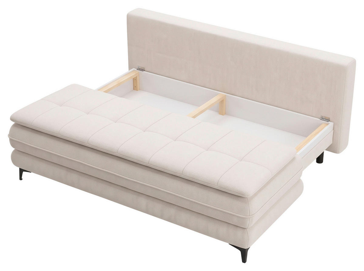 SCHLAFSOFA Chenille Creme  inkl. Bettkasten, Schlaffunktion, Topper  - Creme/Schwarz, Design, Textil/Metall (200/95/92cm) - Stylife