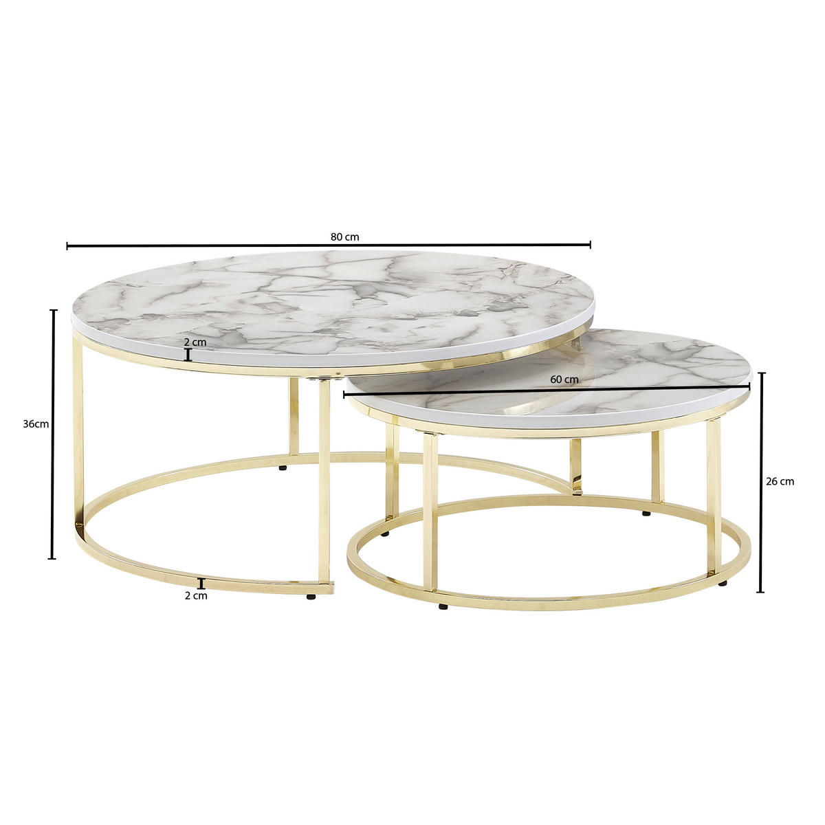 SET MIZ, bela  - zlate barve/bela, Moderno, kovina/leseni material (80/80/36cm) - MID.YOU