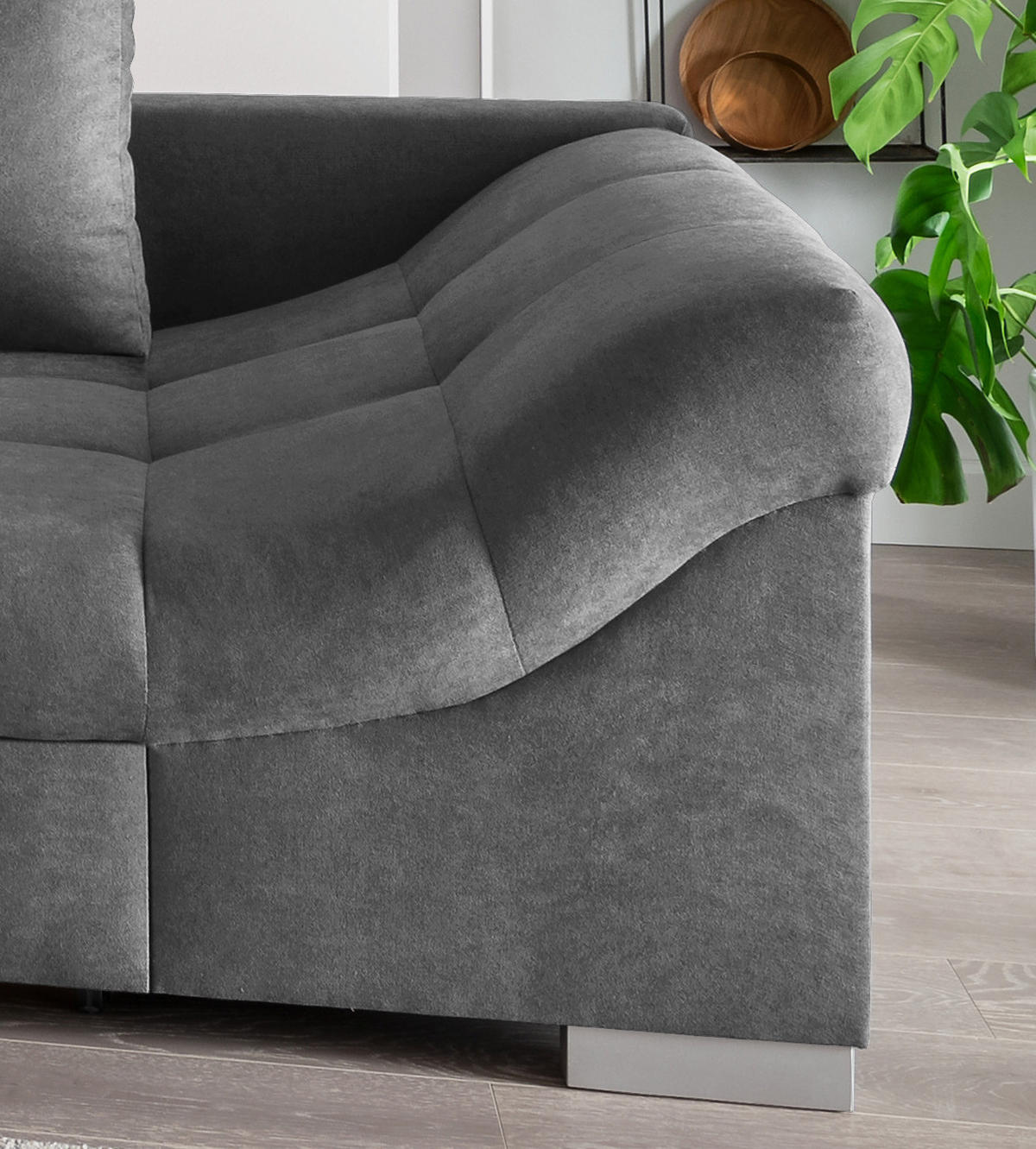 ECKSCHLAFSOFA in Mikrofaser Dunkelgrau  - Dunkelgrau/Silberfarben, Design, Holz/Textil (202/298cm) - MID.YOU