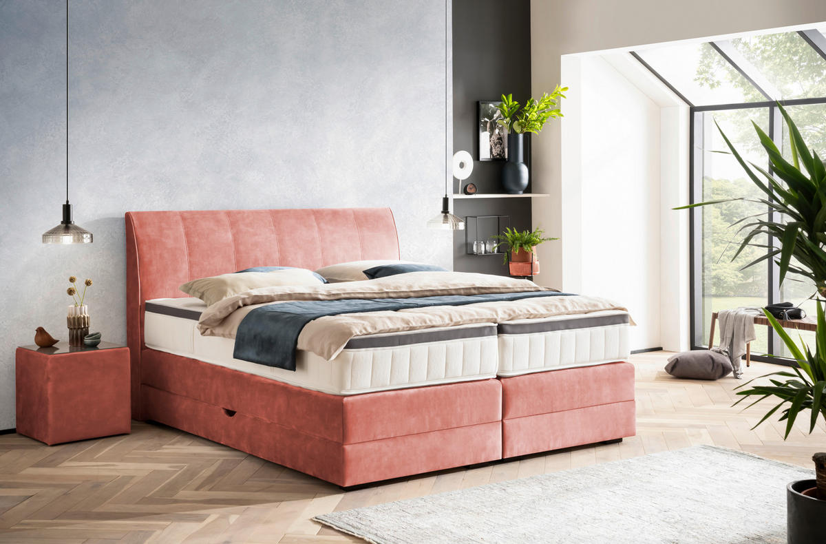 BOXSPRINGBETT 160/200 cm  in Koralle  - Wengefarben/Koralle, KONVENTIONELL, Holz/Textil (160/200cm) - Novel