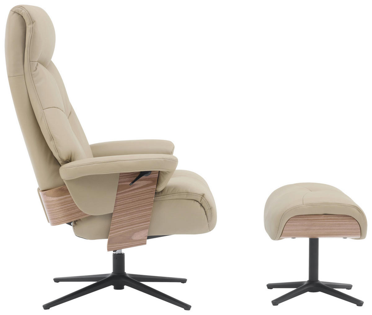RELAXSESSELSET in Holz, Textil, Leder Taupe  - Taupe/Schwarz, Design, Leder/Holz (78/111/81cm) - Livetastic