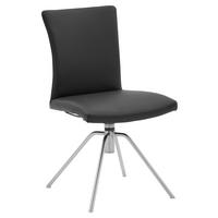 STUHL Echtleder Schwarz, Edelstahlfarben  - Edelstahlfarben/Schwarz, Design, Leder/Metall (52/91/58cm) - Musterring